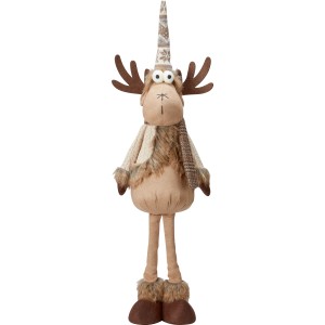 Dekoratives Stoff-Rentier, 65 cm, mit Mütze und Schal, Weihnachtsdekoration.