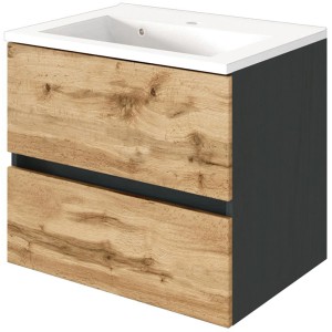 Held Möbel Einzelwaschtisch Bari 60 cm, Eiche Natur/Anthrazit, mit Softclose.