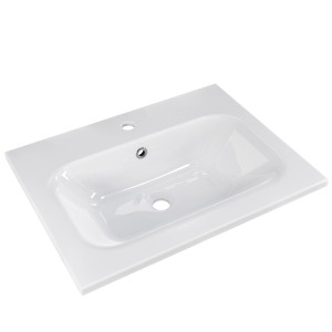 Weißes Pelipal Mineralmarmor Waschbecken Quantum 07, 61 cm, mit Armaturbohrung und Überlauf.