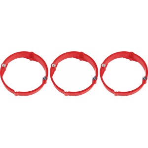 Drei rote Putzausgleichsringe (Ø 60 mm) für Schalterdosen, inklusive Schrauben.