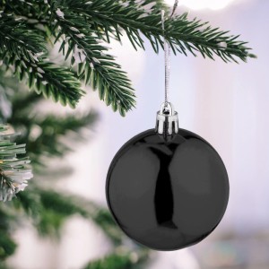 Relaxdays Weihnachtskugeln 100er Set Kunststoff Schwarz Matt Glänzend mit Bändchen 7 cm x 6 cm 0.007 kg