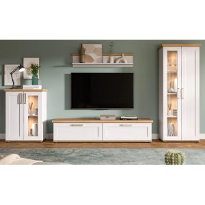 Inn.Furn Schrankwand 4-teilig in Weiß Lärche Landhaus Wohnwand 316 cm Mirano