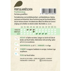 Samentüte FRANKONIA Portulakröschen Prachtmischung: Farbenfrohe, niedrigwachsende Blumensamen für Beet und Rabatte.