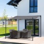 Graue Outsunny Pergola Gazebo aus Metall und Polyester, 297x297 cm, an Hauswand montiert.