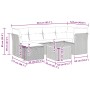 Beige 7-tlg. vidaXL Garten-Sofagarnitur aus Polyrattan mit Kissen und Tisch, Maße eingezeichnet.