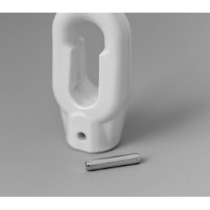 Weiße Bauheld Markisenöse Oval 10mm mit Sicherungsstift für Fleischerhaken.
