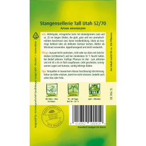 Samentüte Stangensellerie 'Tall Utah 52/70' von Quedlinburger mit Infos zu Aussaat, Keimung und Ernte.