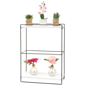 BERLINLODGE Wandregal HxBxT 50x35x17cm Massiv-Holz Metall Industrial 2 Regalböden Weiß Hängeregal Regal Küchenregal