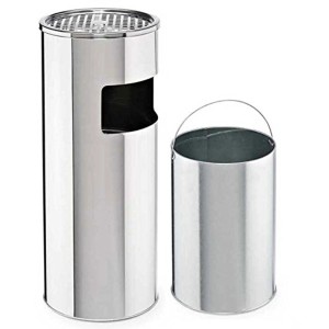 Svita Standaschenbecher mit Mülleimer, 30L, Silber, aus Edelstahl. Aschenbecher und Eimer sind herausnehmbar.