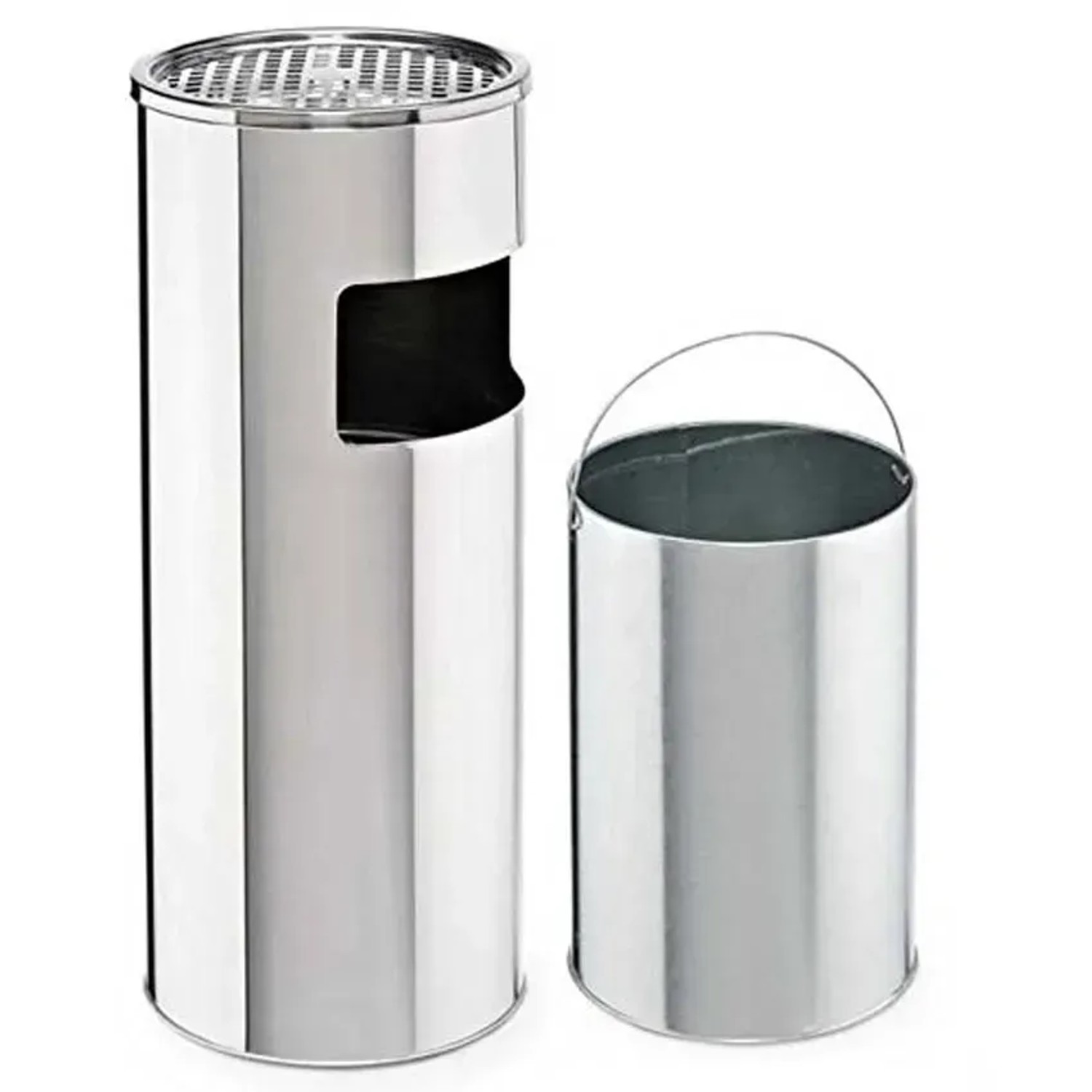 Svita Standaschenbecher mit Mülleimer, 30L, Silber, aus Edelstahl. Aschenbecher und Eimer sind herausnehmbar.