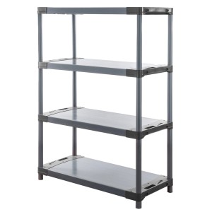 Graues PROREGAL Kunststoffregal Grey Bear Low mit 4 Böden, Fachlast 120kg, 138x120x46cm.