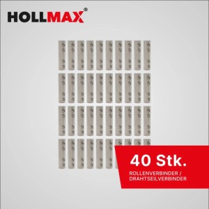 40 HOLLMAX Edelstahl Rollenverbinder für Seile & Drähte Ø 3-6 mm. Robuste Drahtseilverbinder mit Madenschrauben für Zäune.