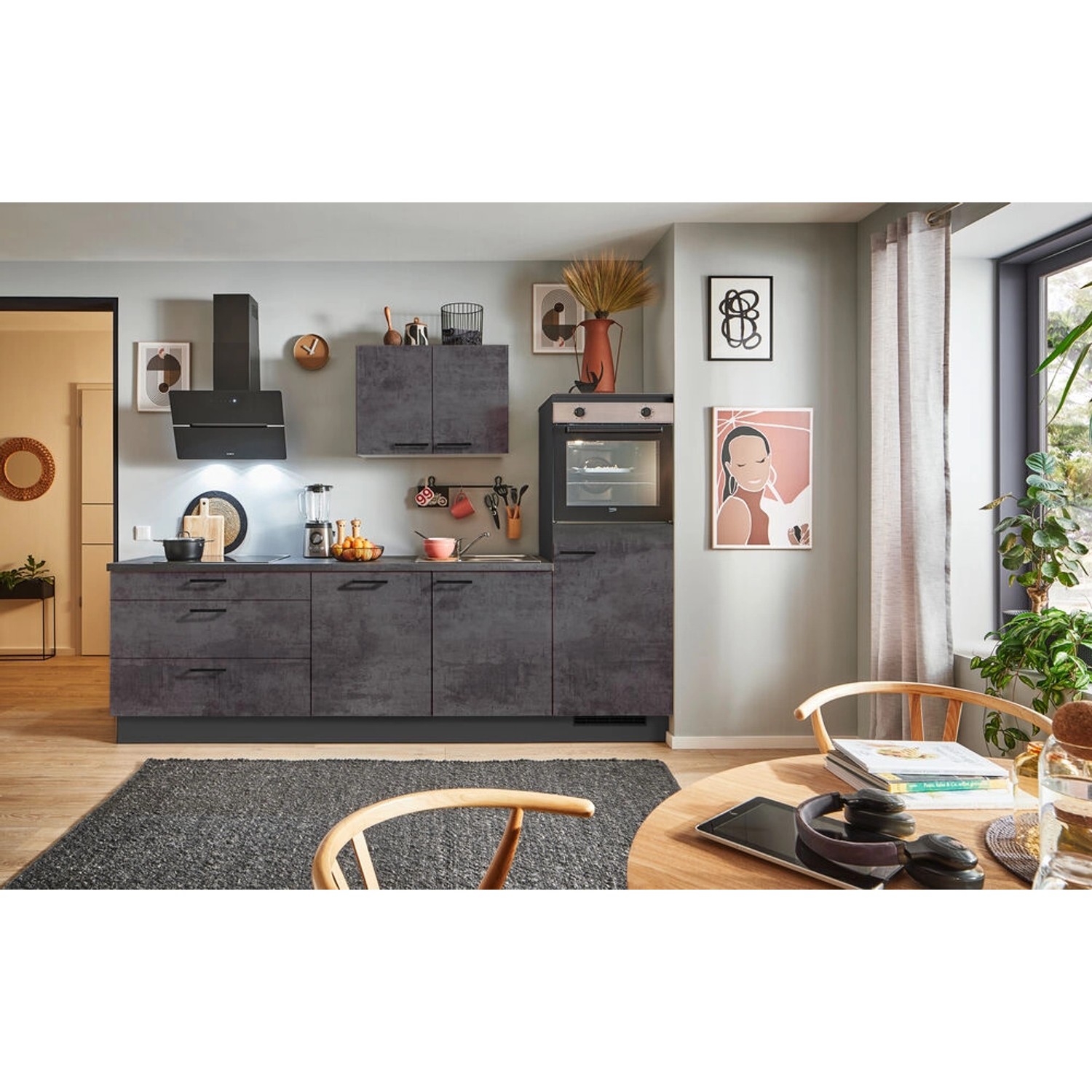 pino Küchenzeile 270 cm Beton Grafitgrau Anschlag rechts 1 Geräteschrank günstig online kaufen