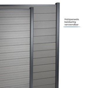 Grauer WPC Sichtschutzzaun (180x180 cm) mit Pfosten, Komplettset für Garten & Terrasse.