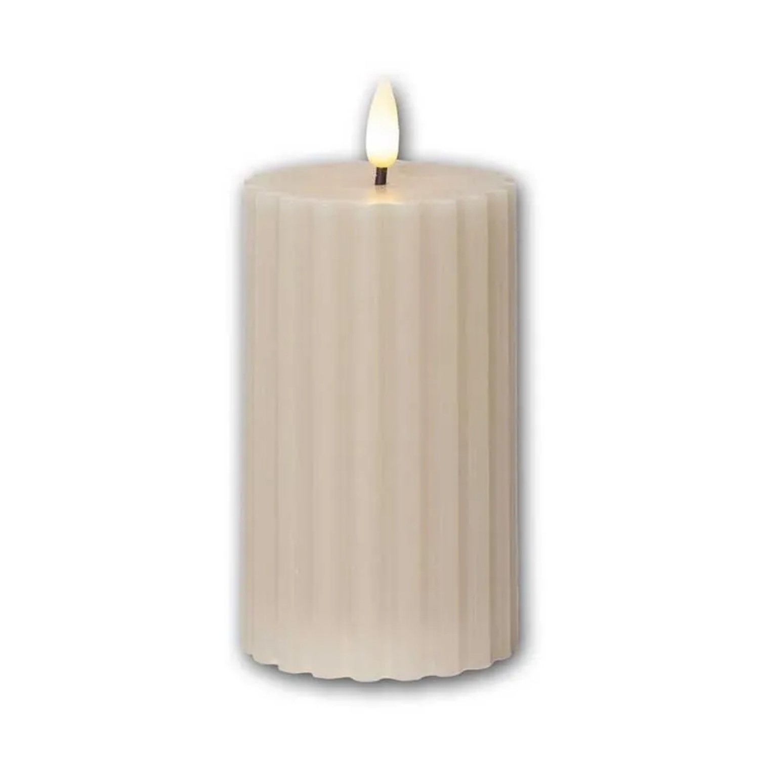 Star Trading LED Stumpenkerze STRIPE Beige 3D Flamme & Timer