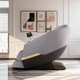 Grauer 360Home Zero-Gravity Massagesessel mit goldenem Akzent, Touchscreen und Heizfunktion in modernem Raum.