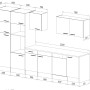 Skizze der Respekta Küchenzeile KB340EYGMIGKE, 340 cm, Grau Seidenglanz/Eiche York Nachbildung, mit Maßen.