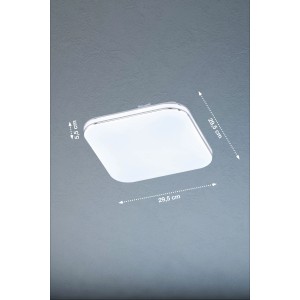 Weiße, dimmbare LED-Deckenleuchte Porto von Fischer & Honsel, 29,5x29,5 cm, mit Chromrand.