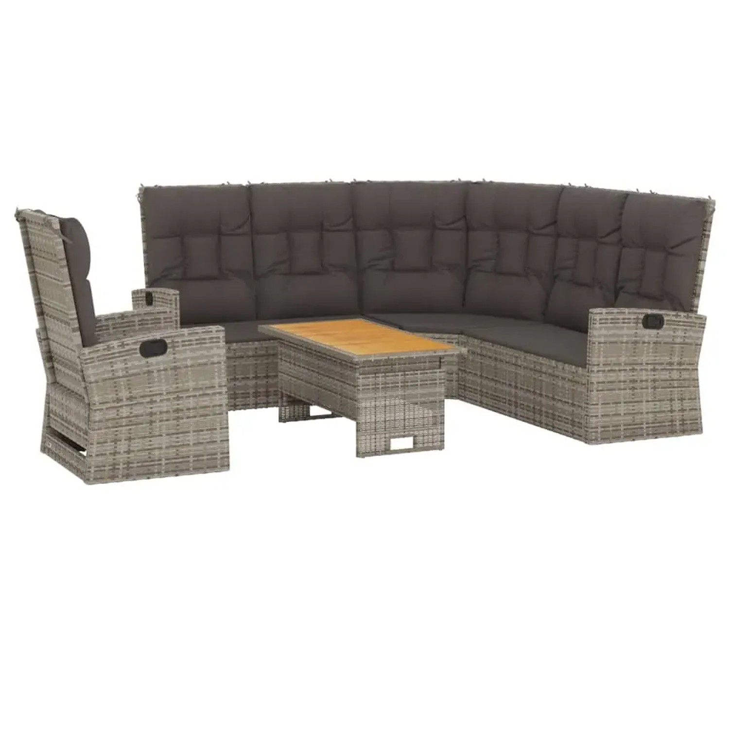 Graues 3-tlg. vidaXL Garten Lounge Set aus Polyrattan mit Kissen. Gartenmöbel für Terrasse und Garten.