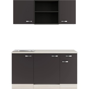 OPTIFIT Faro220 Miniküche 150 cm Anthrazit mit Spüle und Kühlschrank.