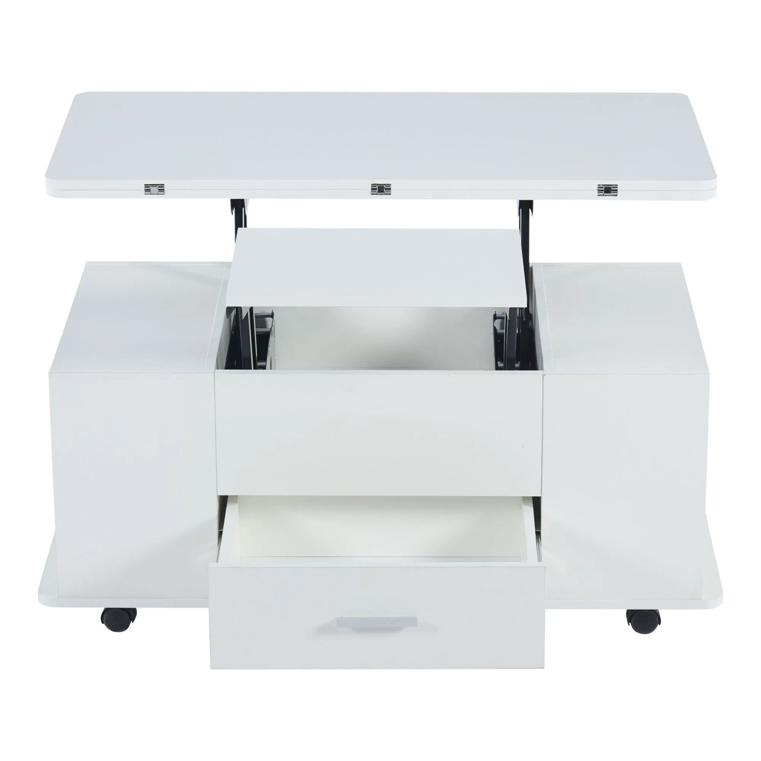 ModernLuxe Couchtisch Höhenverstellbar 4 in 1 mit 1 Schublade 4 Hockern Spanplatte Weiß