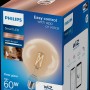 Verpackung einer Philips Smart LED Lampe, 7W E27 Globe Filament G125 Clear, smarte Steuerung.