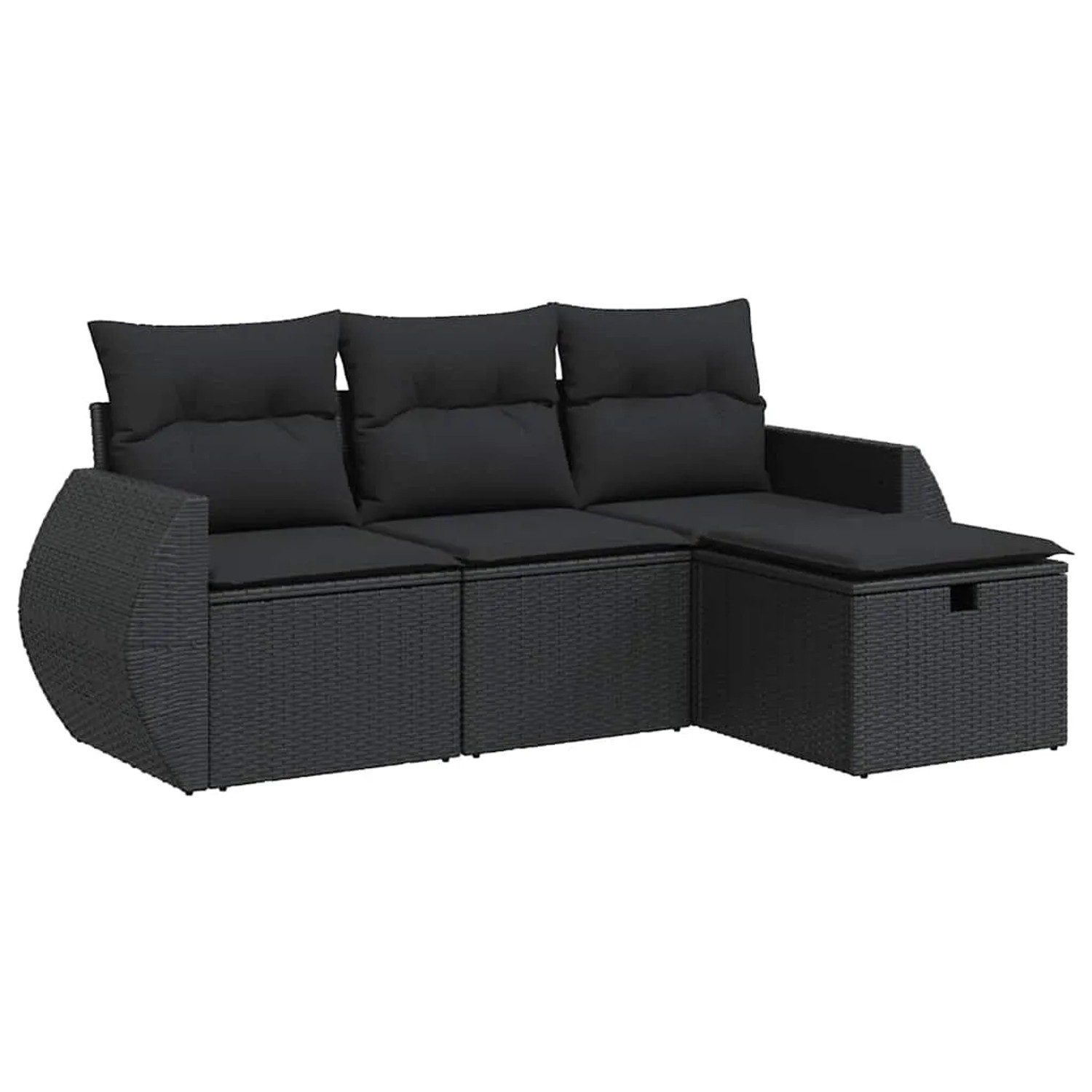 vidaXL 4-Tlg Garten-Sofagarnitur mit Kissen Schwarz Poly Rattan 3325551