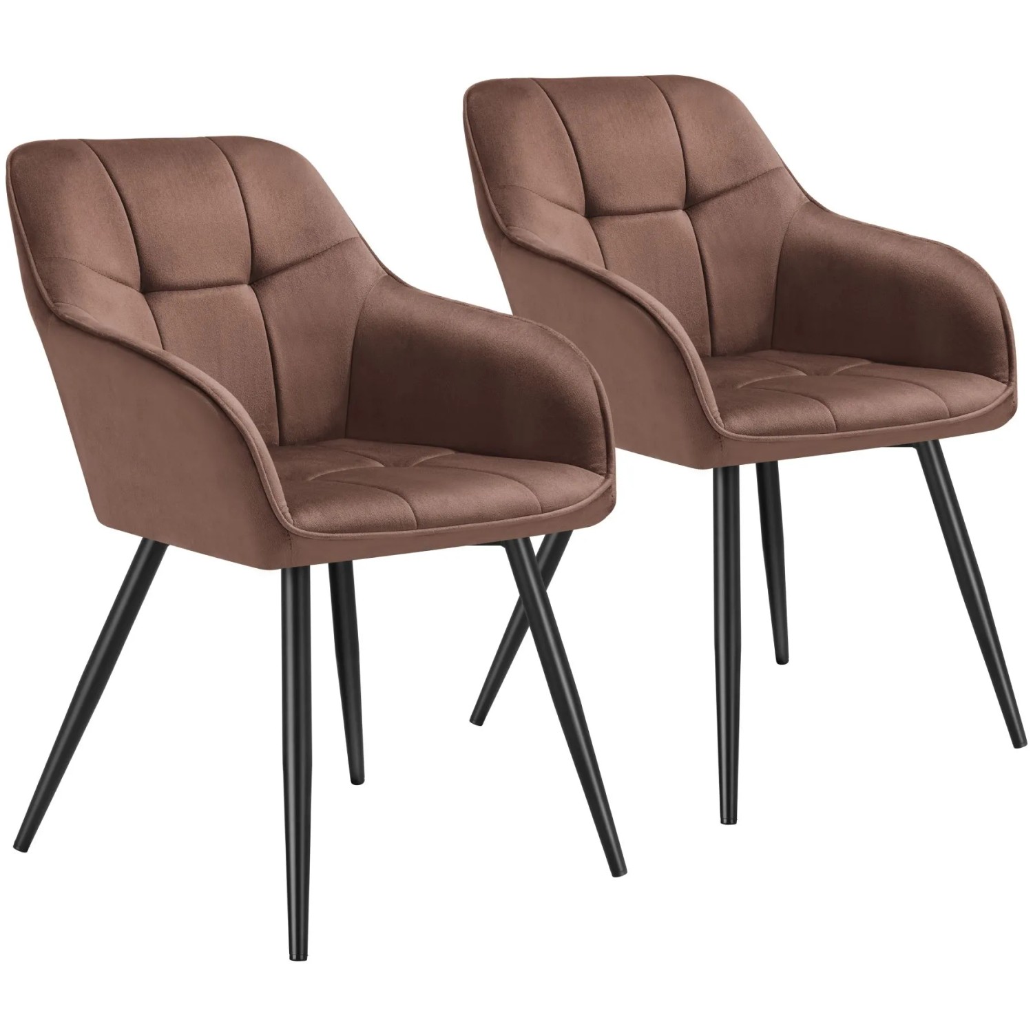 Tectake Esszimmerstuhl Marilyn Gepolstert  In Samtoptik  Gesteppt Durchgehende Lehne 2Er Set 62 x 58 x 82 cm Braun Schwarz