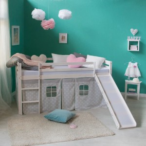 Homestyle4u Hochbett 90x200 Weiß mit Lattenrost und Rutsche 2767