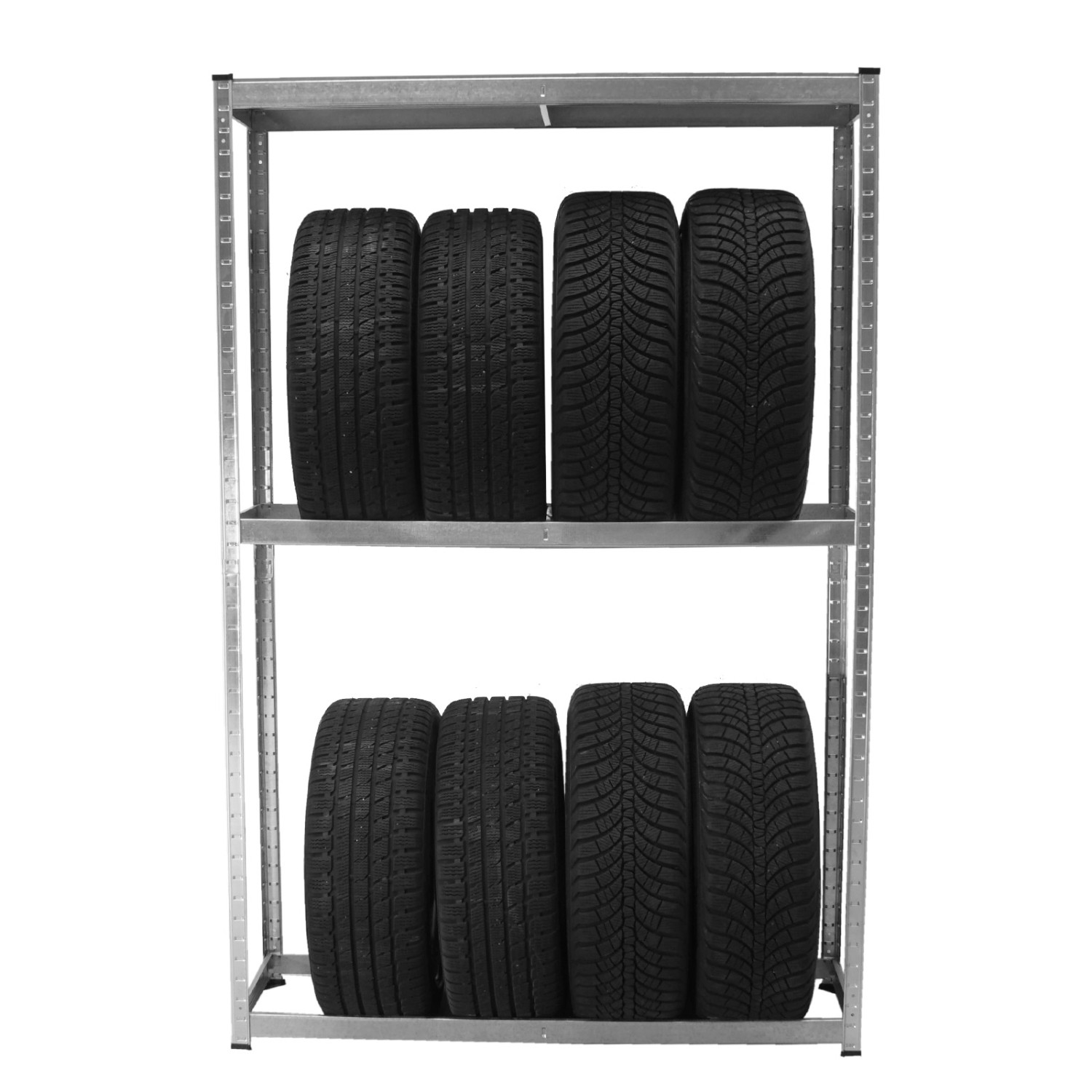 TRUTZHOLM Reifenregal für 8 Räder, 180x120x40 cm, mit Reifen auf zwei Ebenen.