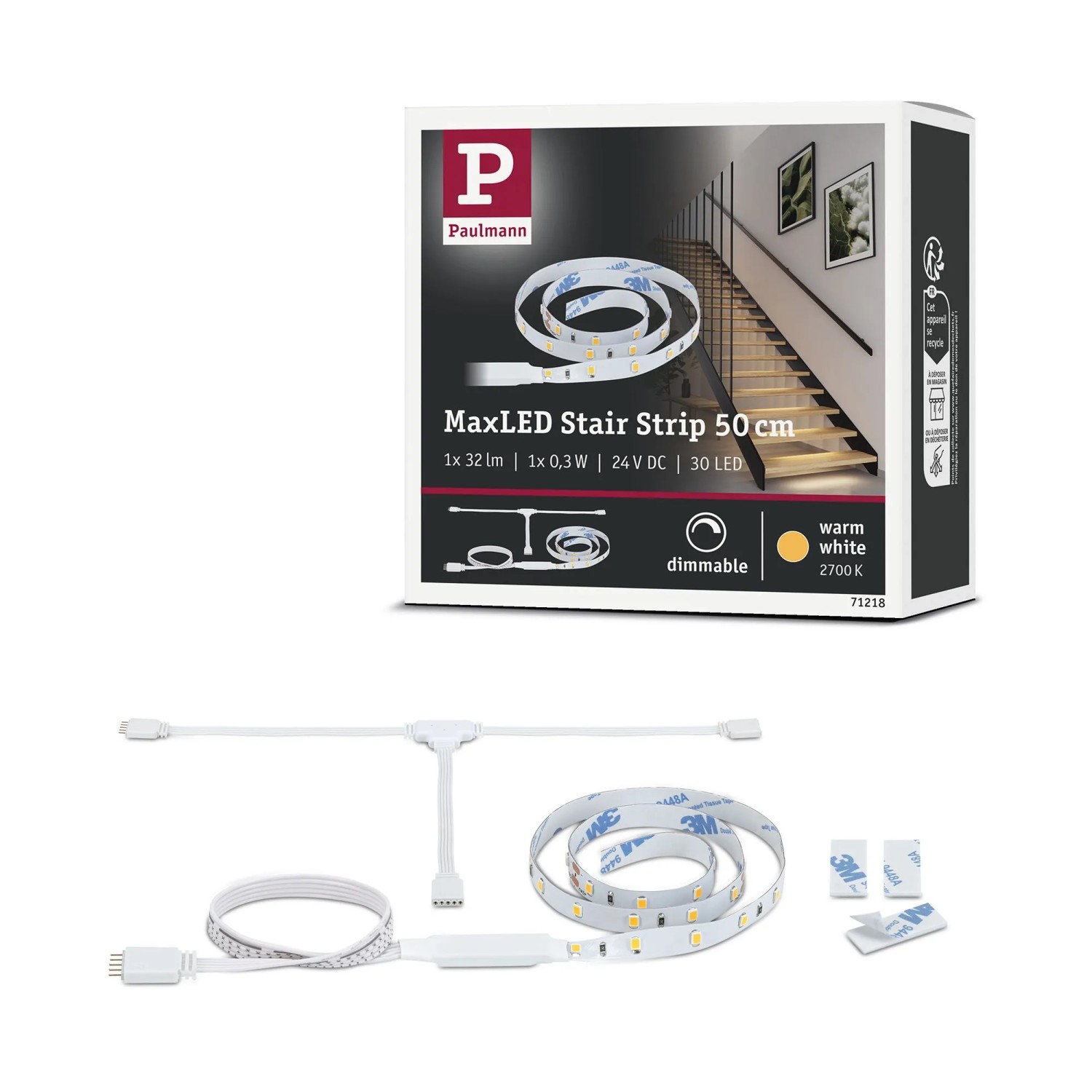 Paulmann MaxLED Stair LED-Strip-Erweiterung 0,5 m mit Verteiler und Kabeln für Treppenbeleuchtung.