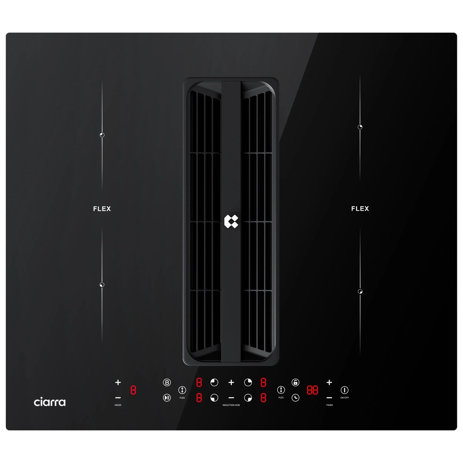 CIARRA Kochfeld mit Dunstabzug 60 cm Kochfeldabzug 4 Zonen mit Integriertem Plasma System 2 Flex Zonen Boost 7165W CBBEH594BBFF