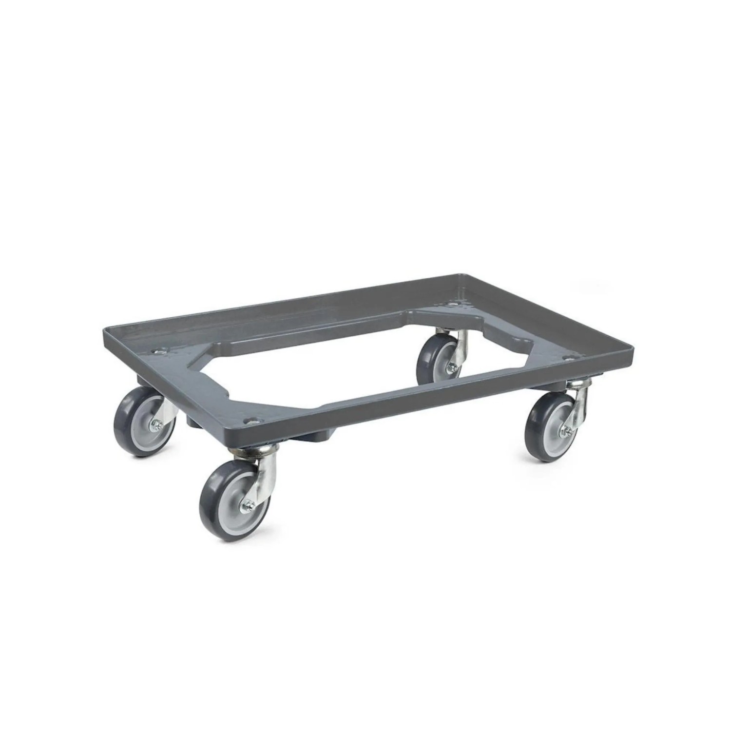 Grauer PROREGAL Transportroller für Euroboxen (60x40 cm) mit Gummirädern, 300 kg Traglast.