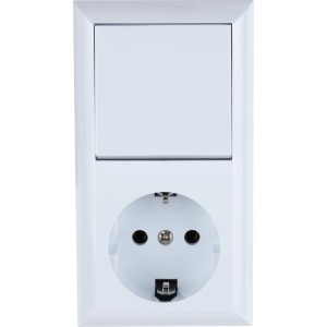 Weiße REV Aufputz-Kombination: Schalter und Steckdose der Serie PlanoLuxe.