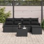 Schwarzes 6-tlg. vidaXL Garten-Sofa-Set aus Poly Rattan mit Kissen und Tisch für Terrasse und Garten.