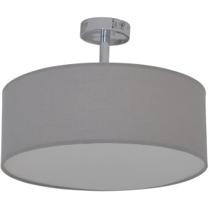 Graue Näve Deckenleuchte New York mit Textilschirm und chromfarbenen Details.