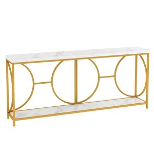 Costway Konsolentisch Sofatisch mit Metallrahmen Gold & Weiß 180 cm