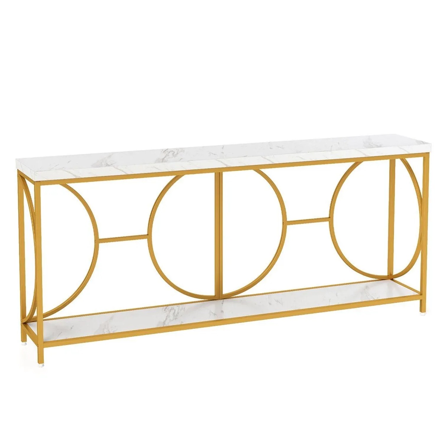 Costway Konsolentisch Sofatisch mit Metallrahmen Gold & Weiß 180 cm günstig online kaufen