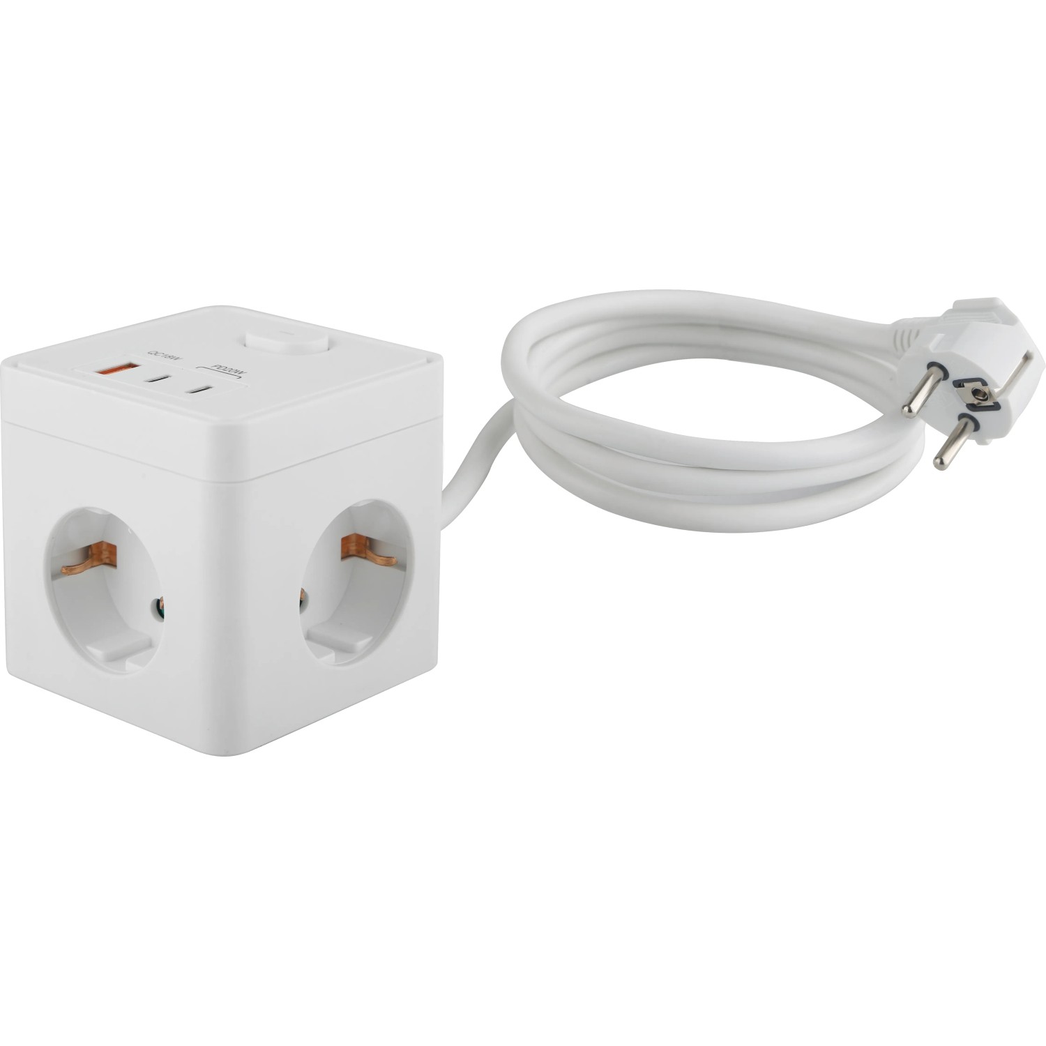 Steckdosenwürfel 6 in 1 mit 2 x USB-C und 1 x USB-A