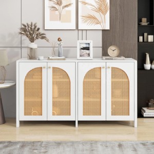 PXloue Sideboard mit 4 Rattantüren und Metallgriffen Weiß