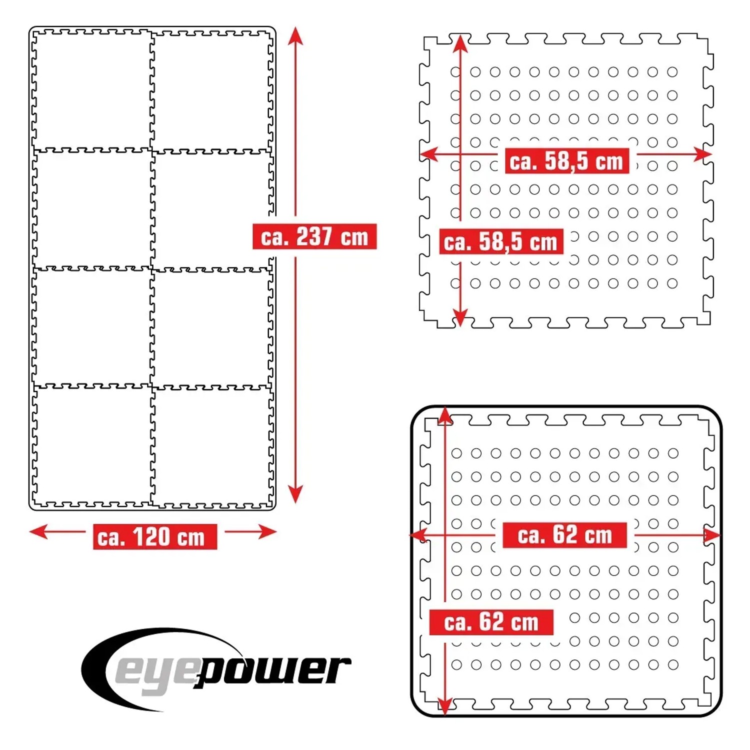 eyepower Poolmatte 62x62cm, 8er Set Grün, Maße und Details