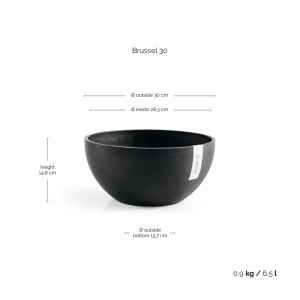 Ecopots Pflanztopf Brussels, dunkelgrau, 30x14 cm. Runde Pflanzschale für Innen- & Außenbereich.