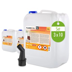 Flambiol Bioethanol 96,6% Premium, 12x10l Kanister Set mit Einfüllstutzen.