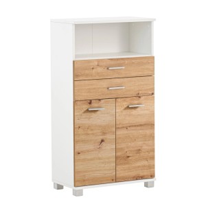 Schildmeyer Highboard Palermo in Weiß-Eiche Optik mit 2 Türen, 2 Schubladen und offenem Fach.