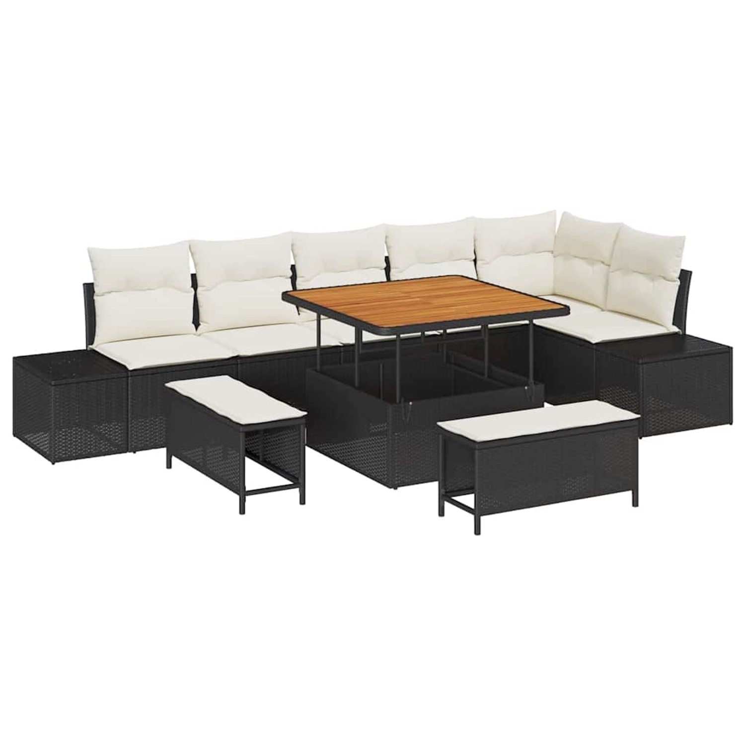 vidaXL Garten-Sofa-Set mit Kissen 9-Tlg Schwarz Poly Rattan 3362795 günstig online kaufen