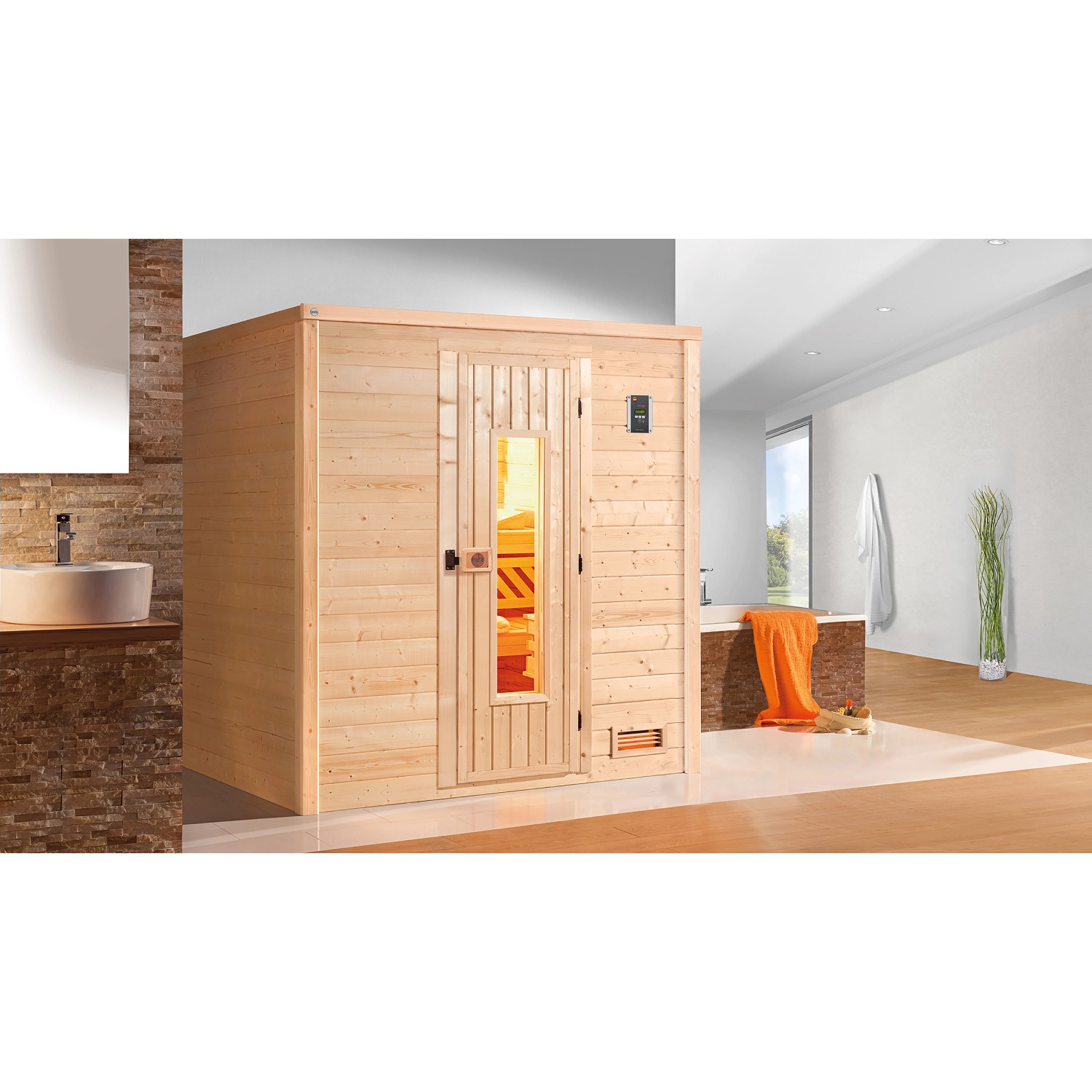 Weka Massivholzsauna Bergen 1 Sparset 5,4 kW Kompakt Holztür günstig online kaufen