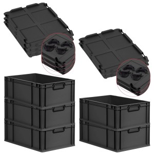 PROREGAL Sparset: 5 schwarze Euroboxen mit Deckel, 44 Liter, ideal zur Aufbewahrung und Transport.