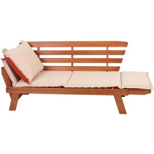 Gartenbank Fortuna 2-Sitzer aus Eukalyptusholz mit Auflagen und Kissen.