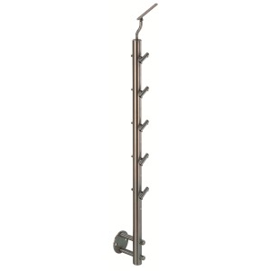 Geländerstütze aus Edelstahl V2A, 100 cm hoch, mit 5 Rundstabhaltern für Treppen und Geländer.