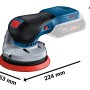 Bosch Professional Akku-Exzenterschleifer GEX 18V-125 Solo, blaue Schleifmaschine mit Maßen.